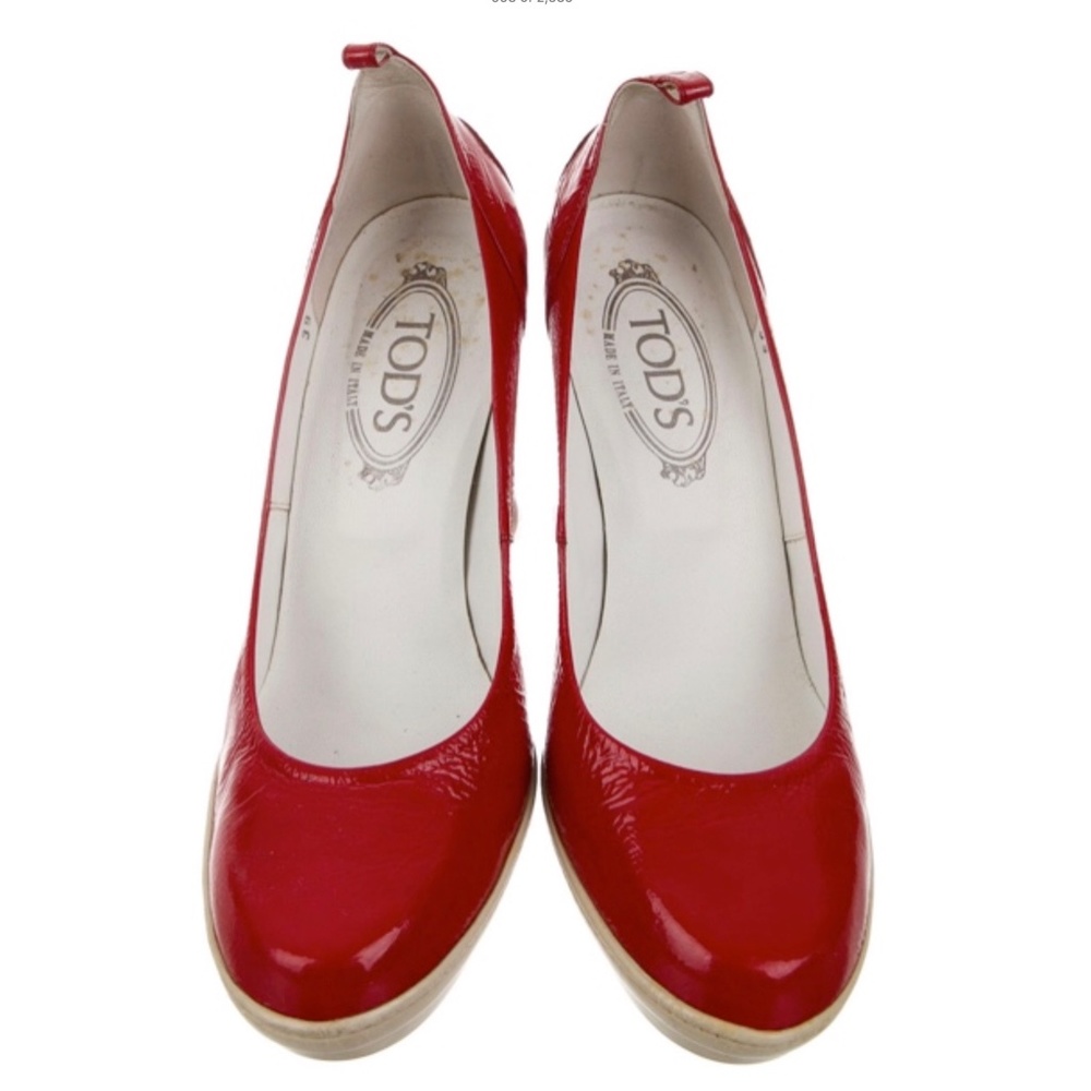 TOD'S Patent Red Leather Rubber Sole Pumps Italian Sz 39